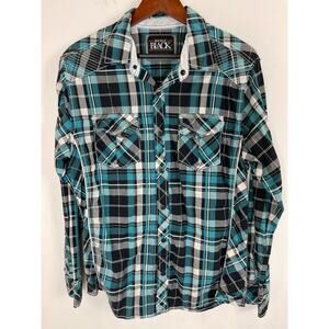 Buckle Black Slim Fit Western Plaid Shirt Large